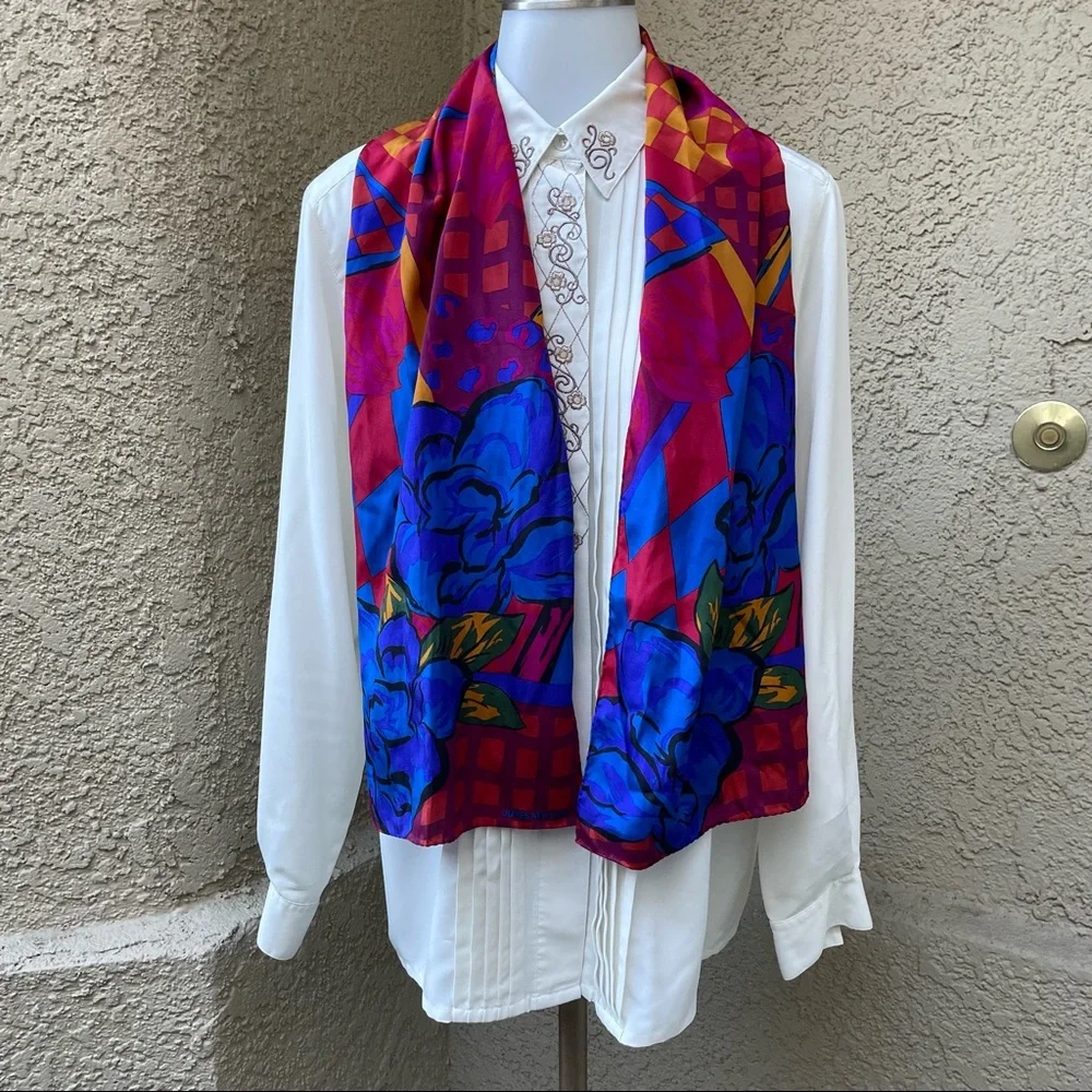 Vintage bright multicolored Jones New York silk scarf
